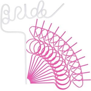 12pcs Reusable Bachelorette Party Straws White Large Bride Pink Diamond 12.6‘’